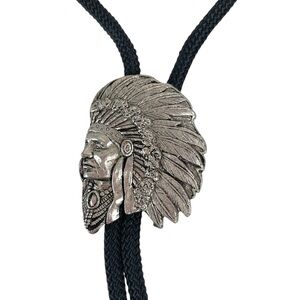 Vintage Siskiyou 1994 Bolo Tie Indian Chief Head Pewter, Adjustable Southwestern